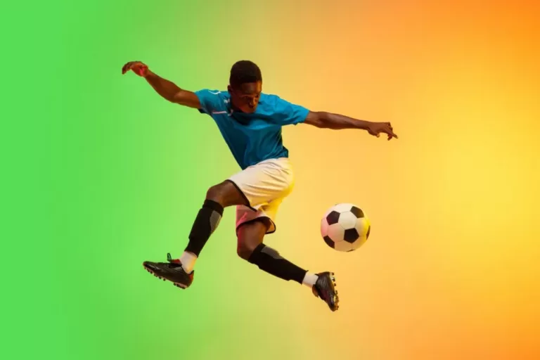 male soccer football player training action