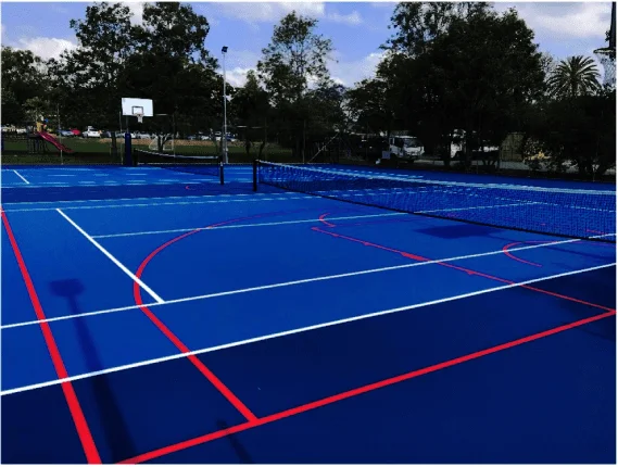 Multipurpose court for volleyball and tennis