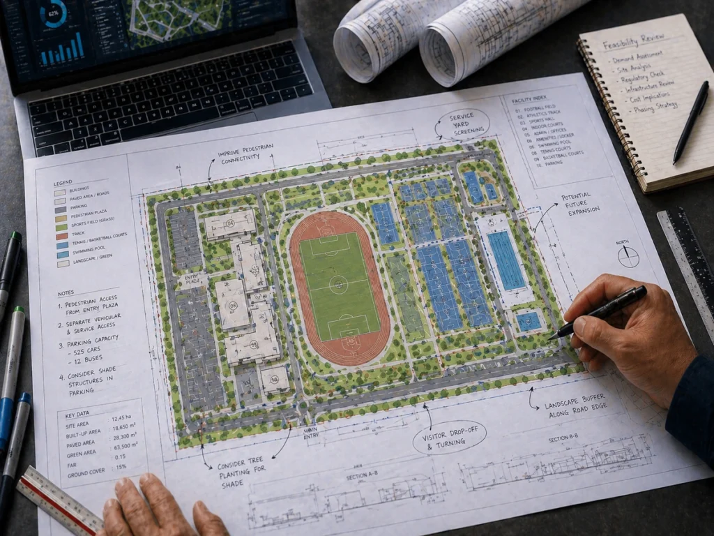 Planning and review of sports facility documentation as part of certification readiness and audit preparation.